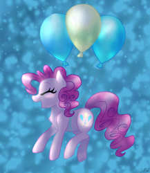 Size: 2000x2300 | Tagged: safe, artist:lostsheep, derpibooru import, pinkie pie, earth pony, pony, balloon, eyes closed, female, floating, happy, mare, solo, then watch her balloons lift her up to the sky