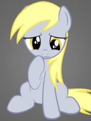 Size: 750x1000 | Tagged: safe, alternate version, artist:doshino, derpibooru exclusive, derpibooru import, derpy hooves, pony, g4, absurd file size, absurd gif size, animated, cross-eyed, crying, gif, gray background, looking down, raised hoof, raised leg, sad, show accurate, simple background, sitting, this pony needs a hug, wavy mouth