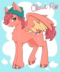 Size: 1509x1826 | Tagged: safe, artist:cloud puff, artist:lanabeerawr, derpibooru import, oc, oc only, pegasus, pony, beanie, chest fluff, colored wings, colored wingtips, hat, looking at you, smiling, solo, wings