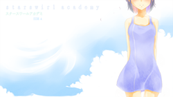 Size: 1920x1080 | Tagged: safe, artist:derpiihooves, derpibooru import, twilight sparkle, human, 2012, clothes, cloud, dress, female, hands behind back, head out of frame, humanized, old art, sky, smiling, solo, standing, starswirl academy, sundress, tai saito, visual novel, wallpaper