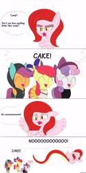 Size: 3000x6000 | Tagged: safe, artist:bestponies, derpibooru import, apple bloom, scootaloo, sweetie belle, oc, oc:severus, earth pony, lamia, original species, pegasus, pony, snake, snake pony, unicorn, cake, clothes, costume, female, filly, foal, food, halloween, halloween costume, holiday, jumping, nightmare night, simple background, white background