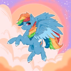 Size: 1668x1668 | Tagged: safe, artist:lanabeerawr, derpibooru import, rainbow dash, pegasus, pony, cloud, ear piercing, female, mare, piercing, smiling, solo, stars, unshorn fetlocks