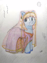 Size: 2916x3888 | Tagged: safe, artist:syndyfon, derpibooru import, oc, oc only, oc:elonrie, earth pony, clothes, dress, solo, traditional art