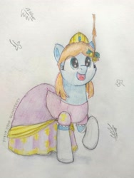 Size: 2775x3700 | Tagged: safe, artist:syndyfon, derpibooru import, oc, oc:princess elonrie, earth pony, clothes, dress, minecraft, solo, traditional art