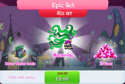 Size: 1266x858 | Tagged: safe, derpibooru import, mane-iac, earth pony, pony, bundle, comic, costs real money, display, english, female, gameloft, gem, mare, numbers, official, sale, solo, solo focus, text