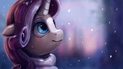 Size: 1920x1080 | Tagged: safe, artist:camyllea, derpibooru import, rarity, pony, unicorn, snow, solo