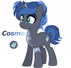 Size: 1569x1495 | Tagged: safe, artist:dustyygrey, artist:mint-light, derpibooru import, oc, oc only, oc:cosmo, unicorn, base used, bracelet, coat markings, crown, cutie mark, ethereal mane, horn, jewelry, male, parent:oc:nightgaze, parent:princess luna, parents:canon x oc, reference sheet, regalia, simple background, solo, stallion, unicorn oc, white background