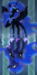 Size: 300x600 | Tagged: safe, artist:whitequartztheartist, derpibooru import, edit, nightmare moon, princess luna, alicorn, pony, flipped, high res, reflection