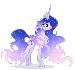 Size: 2517x2337 | Tagged: safe, artist:existencecosmos188, derpibooru import, oc, oc only, oc:existence cosmos, alicorn, pony, alicorn oc, ethereal mane, eyelashes, female, grin, hoof shoes, horn, jewelry, mare, peytral, raised hoof, raised leg, simple background, smiling, starry mane, tiara, transparent background, wings