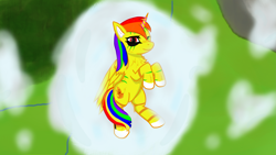 Size: 3415x1920 | Tagged: safe, artist:starfire dream, derpibooru import, oc, oc only, oc:grace seraph, alicorn, alicorn oc, chest fluff, cloud, horn, one eye closed, solo, wings