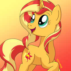 Size: 1000x1000 | Tagged: safe, artist:shycookieq, derpibooru import, sunset shimmer, pony, unicorn, female, gradient background, open mouth, solo