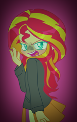 Size: 806x1280 | Tagged: safe, artist:hiumatve, derpibooru import, sunset shimmer, equestria girls, clothes, evil, female, open mouth, solo