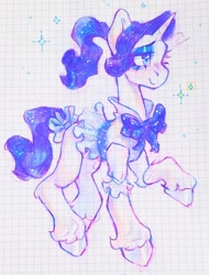 Size: 1558x2048 | Tagged: safe, artist:p0nyplanet, derpibooru import, rarity, bow, clothes, dress, graph paper, sketch, solo, sparkles