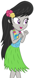 Size: 1800x4100 | Tagged: artist needed, source needed, safe, derpibooru import, octavia melody, equestria girls, clothes, clothes swap, female, flower, grass skirt, hawaiian flower in hair, high res, hula, lei, simple background, skirt, solo, transparent background
