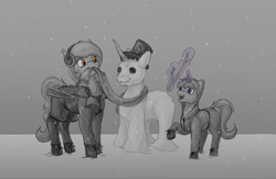 Size: 2300x1500 | Tagged: safe, artist:stray prey, derpibooru import, oc, oc only, oc:flare, oc:lucent, bat pony, unicorn, bat pony oc, duo, female, male, mother and child, mother and son, parent and child, simple background, snowpony, traditional art