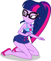 Size: 3125x3727 | Tagged: safe, artist:dustinwatsongkx, derpibooru import, sci-twi, twilight sparkle, better together, equestria girls, forgotten friendship, x marks the spot, bare shoulders, clothes, female, glasses, one-piece swimsuit, sandals, sci-twi swimsuit, simple background, sleeveless, solo, swimsuit, transparent background, vector