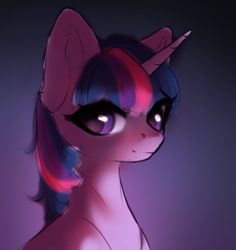 Size: 2205x2340 | Tagged: safe, artist:moonstarshining, derpibooru import, twilight sparkle, pony, bust, female, gradient background, looking at you, mare, solo