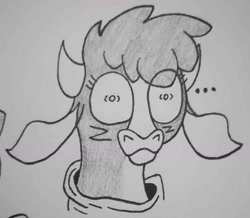 Size: 1311x1141 | Tagged: safe, artist:spoopygirl, derpibooru import, arizona cow, cow, them's fightin' herds, community related, lineart, shocked, traditional art