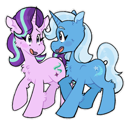 Size: 1230x1198 | Tagged: safe, artist:paamyu, derpibooru import, starlight glimmer, trixie, pony, unicorn, chest fluff, duo, female, simple background, transparent background