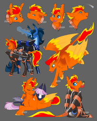 Size: 3642x4500 | Tagged: safe, artist:parrpitched, derpibooru import, oc, oc:fireheart(fire), oc:nurse lavender blossom, oc:queen lunaris, alicorn, bat pony, hybrid, pegabat, bat pony oc, bondage, bondage gear, fireheart76's latex suit design, kink, latex, latex suit, prisoners of the moon, rubber