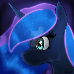 Size: 1024x1024 | Tagged: safe, artist:sketchypon3, derpibooru import, princess luna, alicorn, pony, bust, deviantart watermark, obtrusive watermark, portrait, profile, solo, watermark