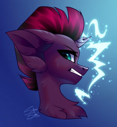 Size: 2755x3000 | Tagged: safe, artist:shinoshai, derpibooru import, tempest shadow, pony, unicorn, broken horn, bust, horn, magic, portrait, solo