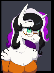 Size: 1611x2163 | Tagged: safe, artist:arume_lux, derpibooru import, oc, oc:kat, anthro, earth pony, zebra, bust, commission, female, glasses, portrait, solo