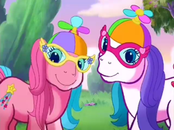 Size: 640x480 | Tagged: safe, derpibooru import, screencap, heart bright, star flight, earth pony, pony, a very pony place, g3, two for the sky, duo, female, glasses, hat, mare