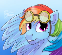 Size: 1280x1138 | Tagged: safe, artist:jenery, derpibooru import, rainbow dash, pegasus, pony, female, goggles, goggles on head, looking at you, mare, solo