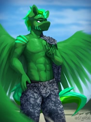 Size: 1350x1800 | Tagged: safe, artist:st4rs6, derpibooru import, oc, oc only, oc:daylight, anthro, pegasus, pony, clothes, commission, looking away, solo, wings