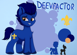 Size: 2380x1700 | Tagged: safe, artist:joaothejohn, derpibooru import, oc, oc:deevfactor, earth pony, pony, chest fluff, commission, earth pony oc, hooves, male, simple background, size comparison, smiling, stallion, text