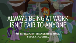 Size: 1920x1080 | Tagged: safe, derpibooru import, edit, edited screencap, editor:quoterific, screencap, maud pie, mudbriar, silverstream, starlight glimmer, sunburst, terramar, trixie, student counsel