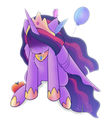 Size: 1749x1950 | Tagged: safe, artist:nikytale, derpibooru import, princess twilight 2.0, twilight sparkle, twilight sparkle (alicorn), alicorn, pony, the last problem, balloon, crying, female, hoof shoes, immortality blues, jewelry, mare, older, older twilight, peytral, simple background, solo, tiara, white background