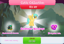 Size: 1267x860 | Tagged: safe, derpibooru import, sunshower raindrops, pegasus, pony, book, bundle, bush, caravan, costs real money, english, female, gameloft, healer's mask, mare, mask, mountain, mountain range, numbers, official, sale, solo, solo focus, spread wings, text, wings