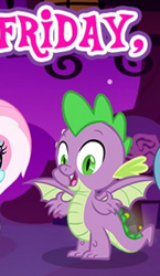 Size: 166x286 | Tagged: safe, derpibooru import, spike, dragon, clothes, friday, gameloft, happy, male, meme, solo, winged spike, wings, wow! glimmer