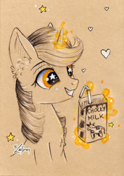 Size: 1024x1444 | Tagged: safe, artist:lailyren, derpibooru import, oc, oc only, pony, unicorn, chocolate, chocolate milk, drinking straw, magic, milk, solo, starry eyes, telekinesis, wingding eyes