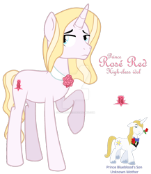 Size: 1280x1473 | Tagged: safe, artist:hate-love12, derpibooru import, prince blueblood, oc, oc:rosé red, pony, unicorn, base used, deviantart watermark, male, obtrusive watermark, offspring, parent:prince blueblood, parent:unknown, simple background, stallion, transparent background, watermark