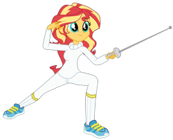 Size: 2852x2306 | Tagged: safe, artist:gmaplay, derpibooru import, sunset shimmer, better together, equestria girls, a queen of clubs, female, fencing, simple background, solo, sword, transparent background, weapon