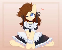 Size: 746x606 | Tagged: safe, artist:tori_cake, derpibooru import, oc, oc only, oc:dusty heartwood, earth pony, pony, clothes, cute, earth pony oc, maid, ribbon