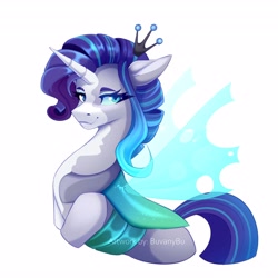 Size: 4096x4096 | Tagged: safe, artist:buvanybu, derpibooru import, rarity, changeling, changelingified, female, looking at you, rariling, side view, simple background, smiling, smiling at you, solo, species swap, white background