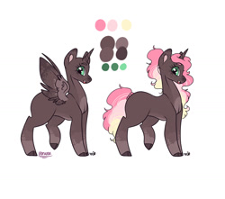 Size: 1280x1130 | Tagged: safe, artist:apieceofmii, artist:ladypastal, derpibooru import, oc, oc only, oc:topsy tipsy turvey, alicorn, alicorn oc, base used, coat markings, colored ears, colored wings, female, freckles, horn, mare, reference sheet, signature, simple background, socks (coat marking), solo, white background, wings