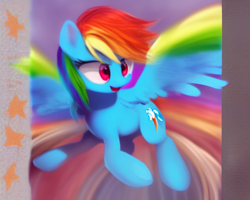 Size: 640x512 | Tagged: safe, derpibooru import, generator:stable diffusion, machine learning generated, rainbow dash, pegasus, pony, female, solo