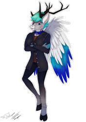 Size: 2894x4093 | Tagged: safe, artist:drawing-unique, derpibooru import, oc, oc only, oc:freyja, anthro, fall of equestria, caribou, collar, crossed arms, fantasy class, loyal, modern clothing, obedient, rise of equestria, servant, simple background, soldier, solo, transparent background, valkyrie, warrior