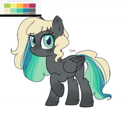 Size: 1280x1192 | Tagged: safe, artist:ladypastal, derpibooru import, oc, oc only, oc:seabound, pegasus, coat markings, color palette, colored wings, ear fluff, ears, eye clipping through hair, female, gradient hooves, gradient wings, mare, pegasus oc, reference sheet, simple background, socks (coat marking), solo, white background, wings