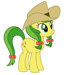 Size: 2894x3311 | Tagged: safe, artist:third uncle, derpibooru import, edit, apple fritter, earth pony, pony, apple family member, bow, cowboy hat, cute, female, hat, mare, simple background, smiling, solo, transparent background