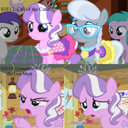 Size: 1936x1936 | Tagged: safe, derpibooru import, edit, edited screencap, screencap, diamond tiara, silver spoon, earth pony, call of the cutie, crusaders of the lost mark, character development, clubhouse, comic, comparison, crusaders clubhouse, female, filly, foal, screencap comic