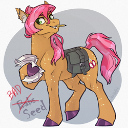 Size: 1000x1000 | Tagged: safe, artist:jeshh, derpibooru import, babs seed, pony, bag, lip piercing, older, paper, pencil, piercing, saddle bag, solo