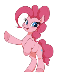 Size: 2350x2890 | Tagged: safe, artist:aquaticvibes, derpibooru import, pinkie pie, earth pony, pony, blush sticker, blushing, female, looking at you, mare, open mouth, open smile, raised hoof, raised leg, rearing, simple background, smiling, smiling at you, solo, white background