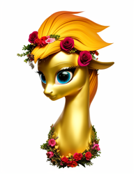 Size: 640x832 | Tagged: safe, derpibooru import, machine learning generated, spitfire, pegasus, pony, female, flower, flower in hair, simple background, solo, white background