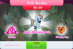 Size: 1264x856 | Tagged: safe, derpibooru import, mean rainbow dash, rainbow dash, pegasus, pony, the mean 6, bandana, bundle, clone, costs real money, english, female, gameloft, gem, leg wraps, mare, numbers, official, sale, solo, solo focus, spread wings, text, wings